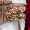 JCM Sparkling Crystal Pearl And Beaded Jhumki Earrings With Maangtikka