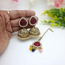 JCM Sparkling Crystal Pearl And Beaded Jhumki Earrings With Maangtikka