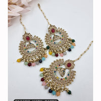 JCM Sparkling Crystal Pearl And Beaded Dangler Earrings With Maangtikka