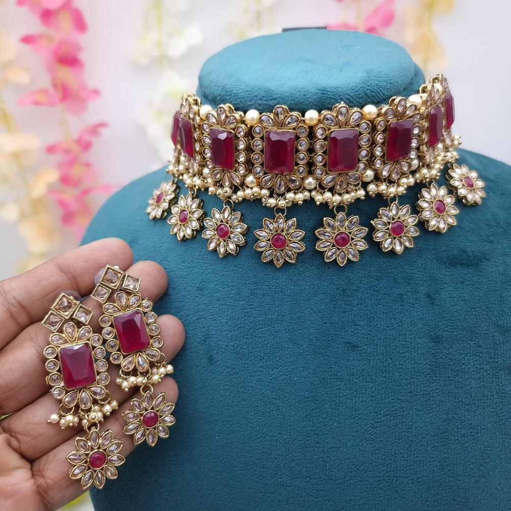 JCM Stunning Crystal Stone And Pearl Embellished Choker Necklace Set