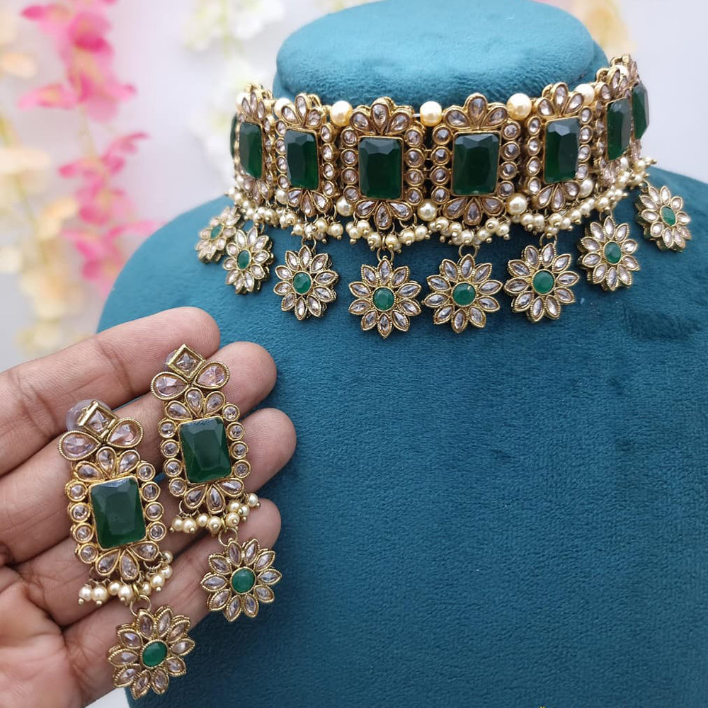 JCM Stunning Crystal Stone And Pearl Embellished Choker Necklace Set