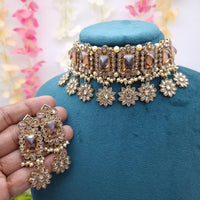 JCM Stunning Crystal Stone And Pearl Embellished Choker Necklace Set