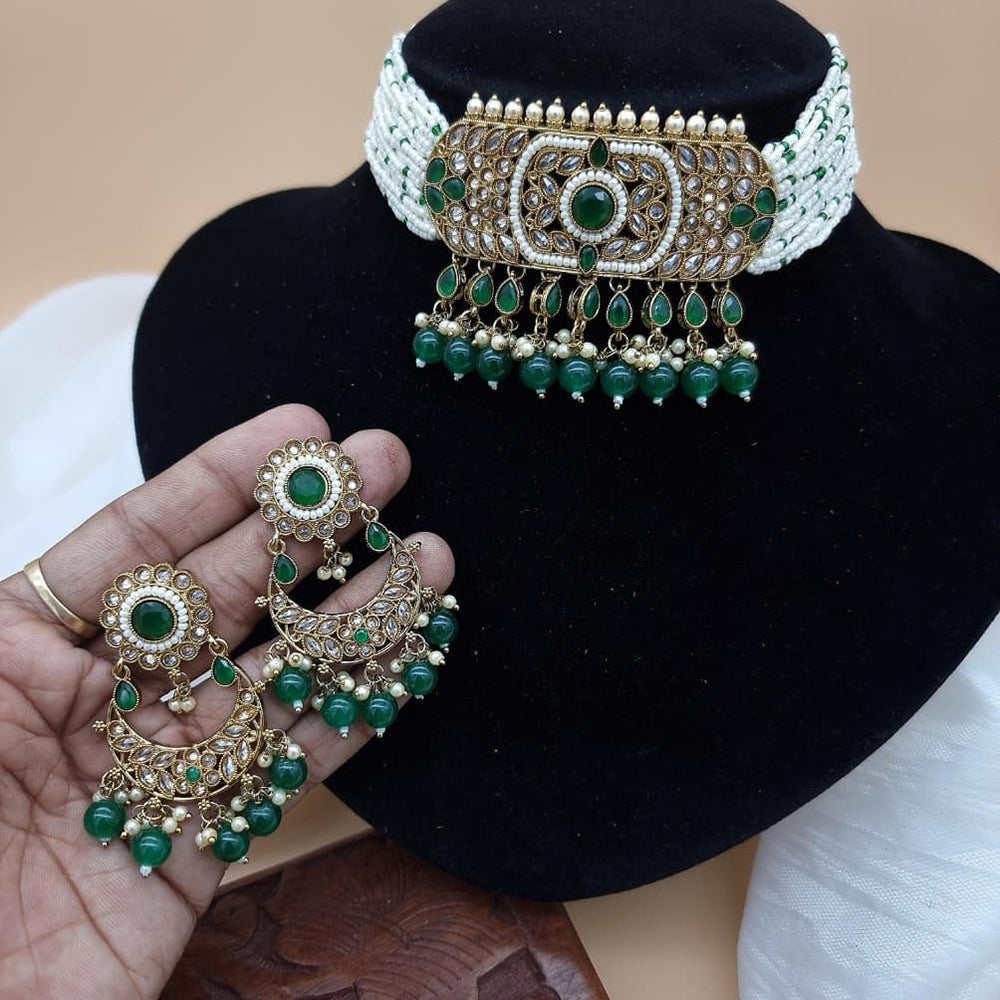 JCM Stunning Crystal Stone And Pearl Embellished Choker Necklace Set