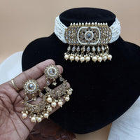 JCM Stunning Crystal Stone And Pearl Embellished Choker Necklace Set