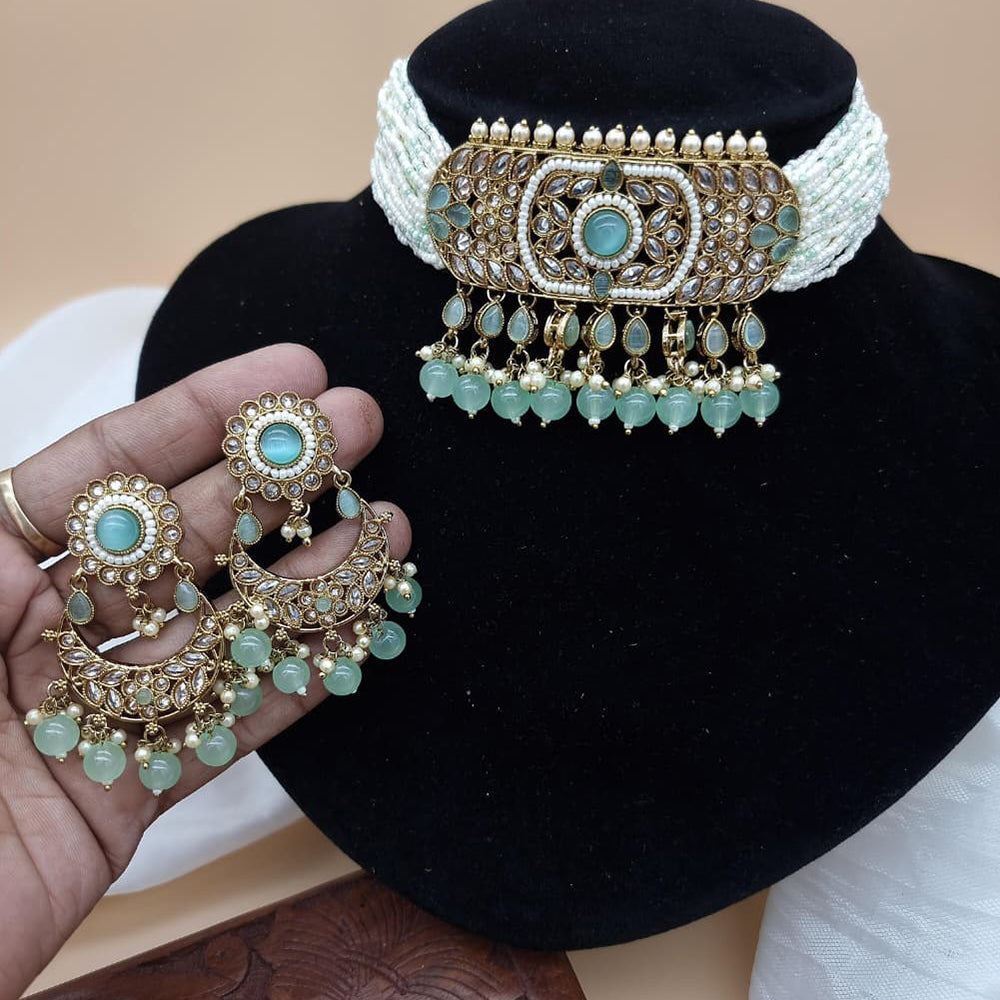 JCM Stunning Crystal Stone And Pearl Embellished Choker Necklace Set