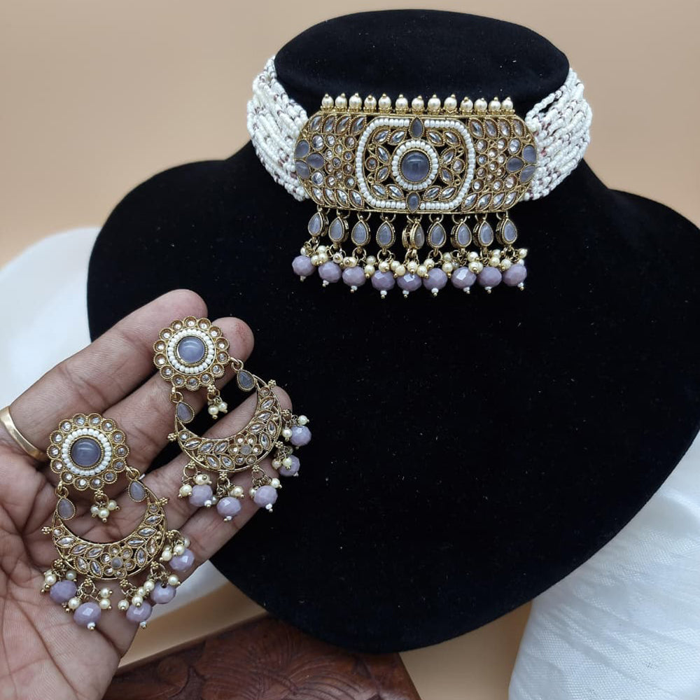 JCM Stunning Crystal Stone And Pearl Embellished Choker Necklace Set