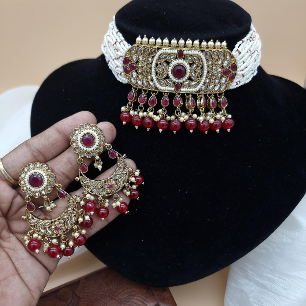 JCM Stunning Crystal Stone And Pearl Embellished Choker Necklace Set
