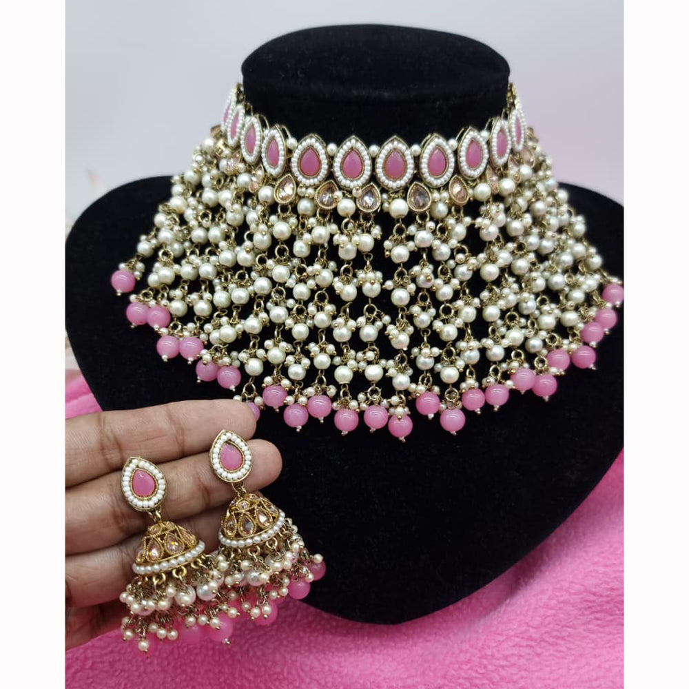 JCM Stunning Crystal Stone And Pearl Embellished Choker Necklace Set