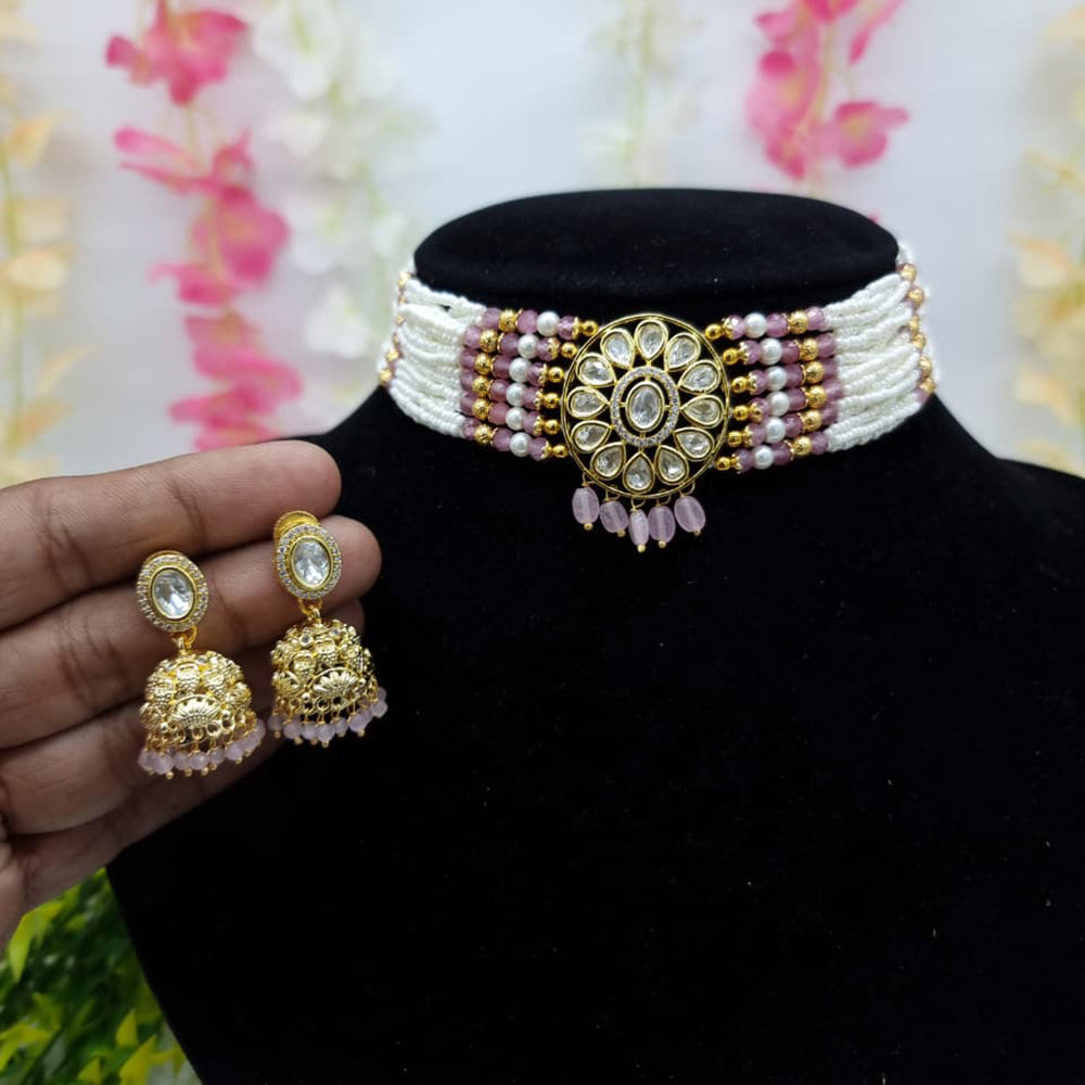 JCM Heritage Polki Kundan Stone Pearl Choker Necklace Set