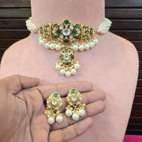 JCM Heritage Kundan Stone Pearl And Beaded Choker Necklace Set
