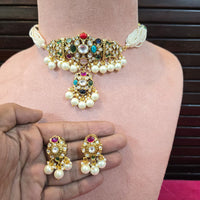 JCM Heritage Kundan Stone Pearl And Beaded Choker Necklace Set