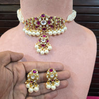 JCM Heritage Kundan Stone Pearl And Beaded Choker Necklace Set