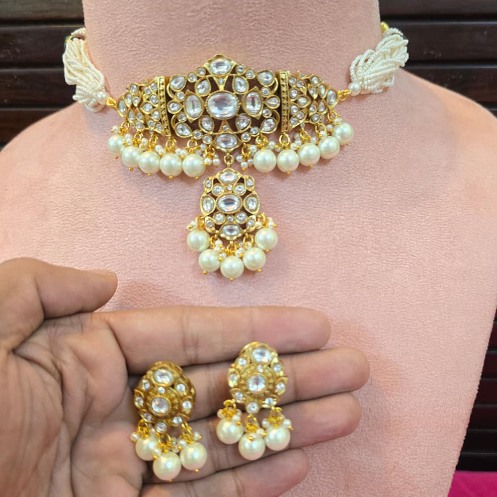 JCM Heritage Kundan Stone Pearl And Beaded Choker Necklace Set