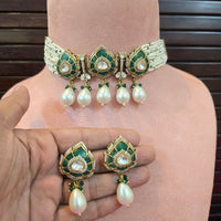 JCM Heritage Polki Kundan Pearl And Austrian Beads Choker Necklace Set