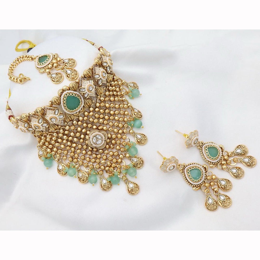 JCM Heritage Kundan Pearl And Beaded Meenakari Choker Necklace Set