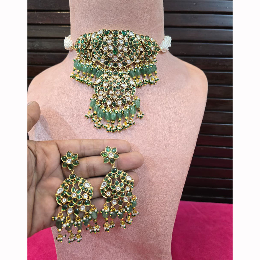 JCM Heritage Kundan Stone Pearl And Beaded Choker Necklace Set