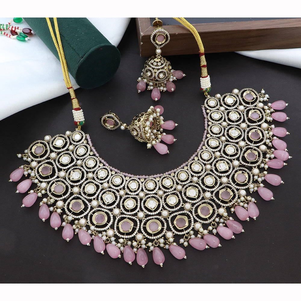 JCM Majestic Polki Kundan Stone Pearl And Beads Necklace Set
