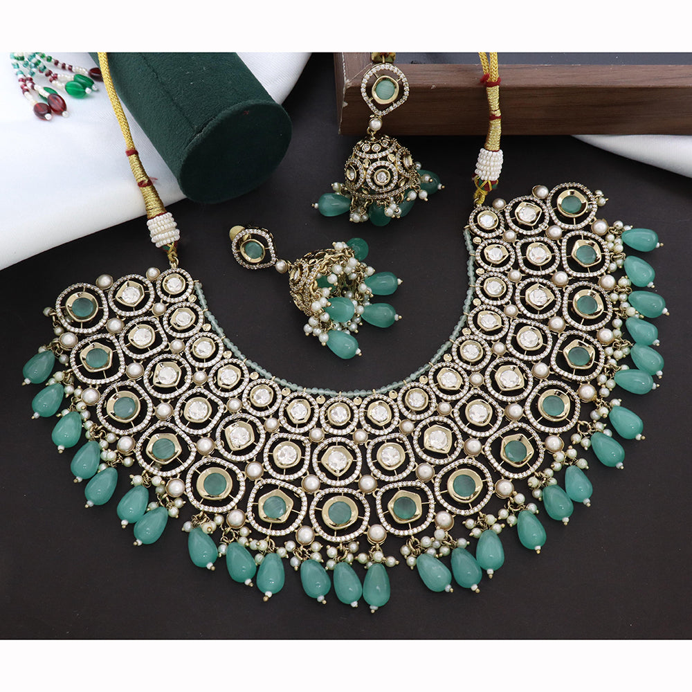 JCM Majestic Polki Kundan Stone Pearl And Beads Necklace Set