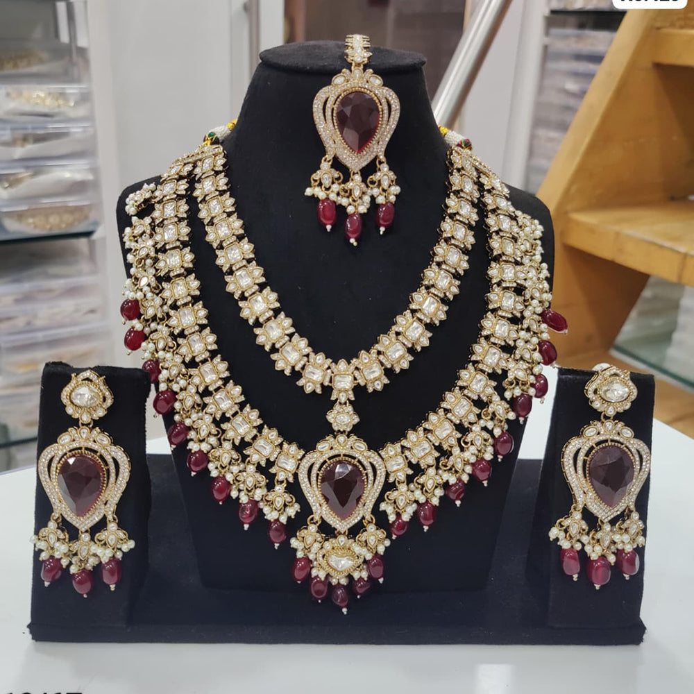 JCM Majestic Polki Kundan Stone Pearl And Beads Necklace Set