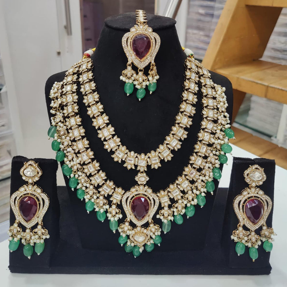 JCM Majestic Polki Kundan Stone Pearl And Beads Necklace Set