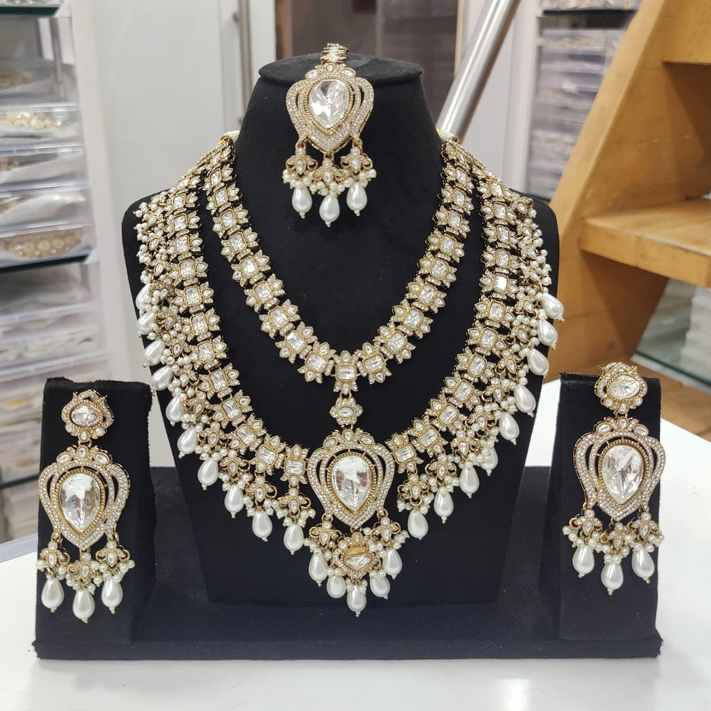 JCM Majestic Polki Kundan Stone Pearl And Beads Necklace Set