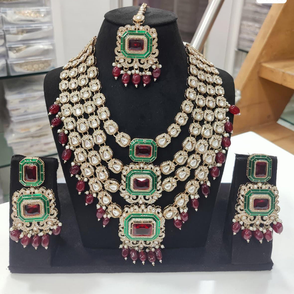 JCM Majestic Polki Kundan Stone Pearl And Beads Necklace Set