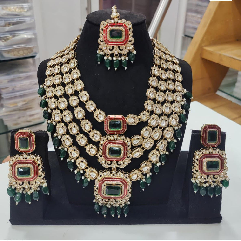 JCM Majestic Polki Kundan Stone Pearl And Beads Necklace Set