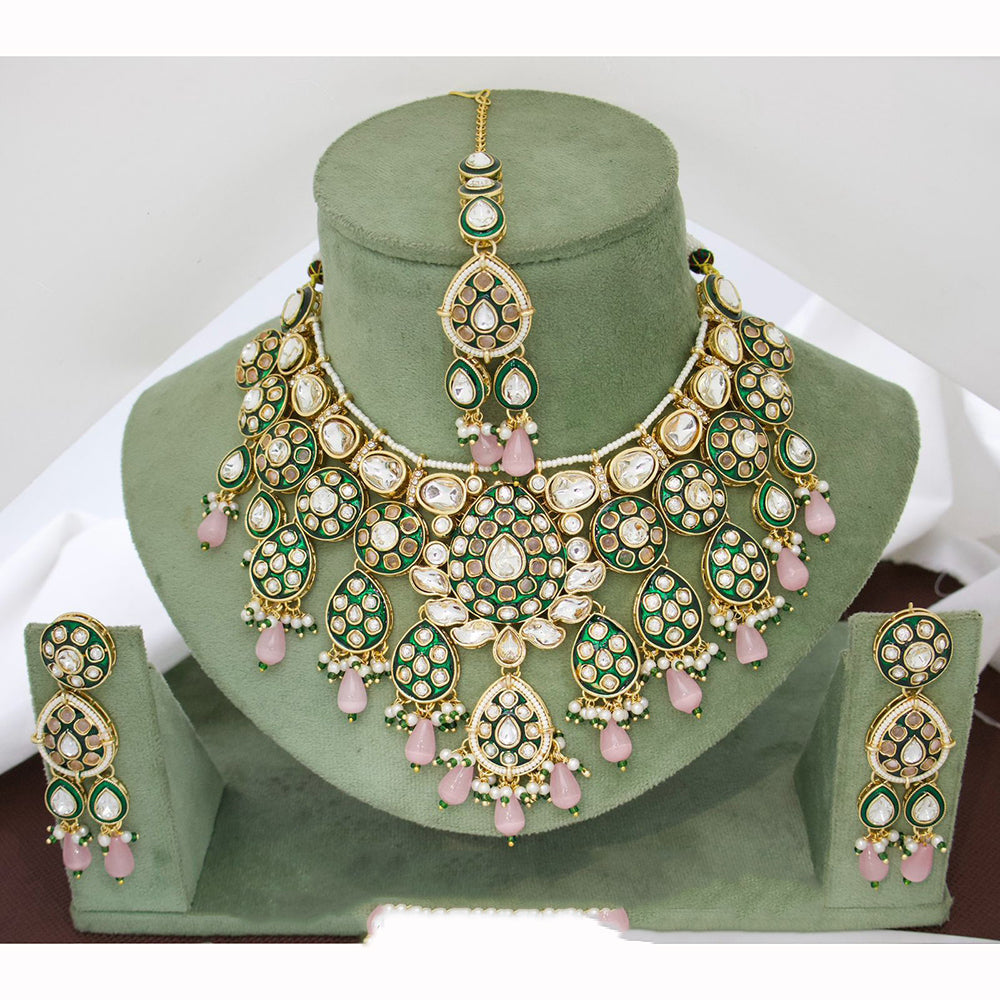 JCM Majestic Polki Kundan Stone Pearl And Beads Necklace Set