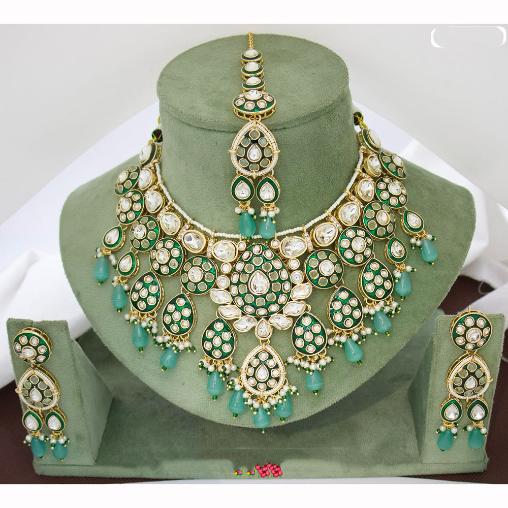 JCM Majestic Polki Kundan Stone Pearl And Beads Necklace Set