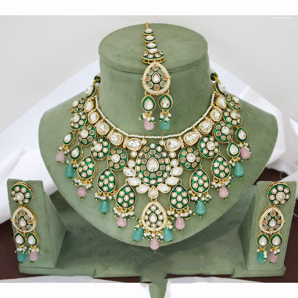 JCM Majestic Polki Kundan Stone Pearl And Beads Necklace Set
