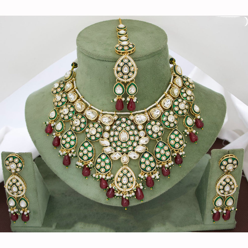 JCM Majestic Polki Kundan Stone Pearl And Beads Necklace Set