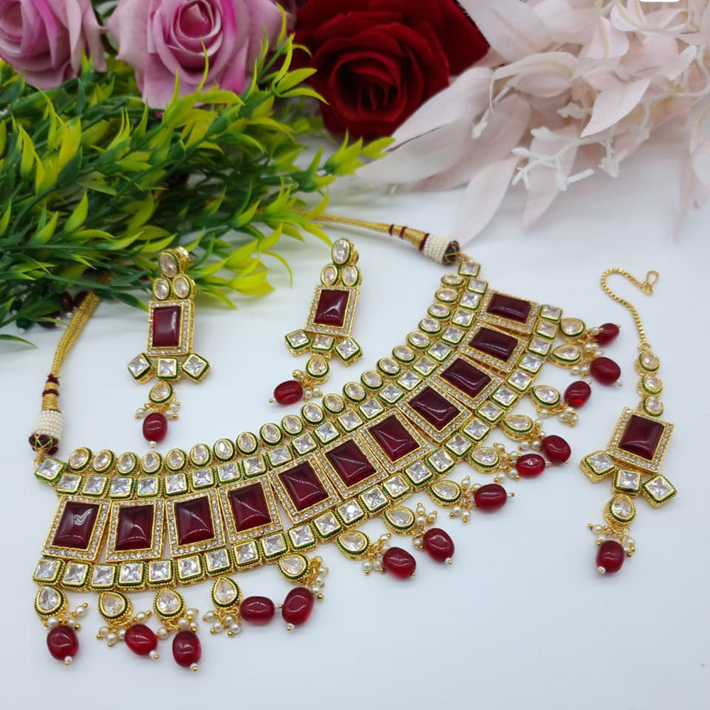 JCM Premium Pota Stone And Austrian Stone Pearl Necklace Set