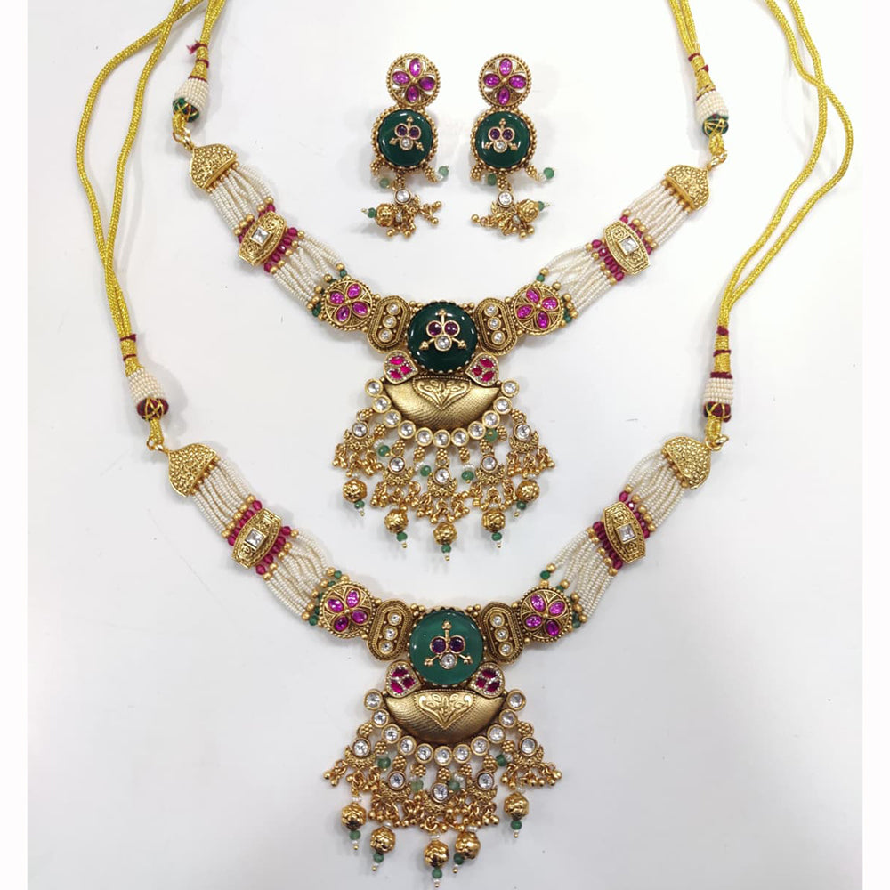 JCM Premium Pota Stone And Austrian Stone Pearl Necklace Set