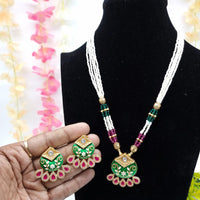 JCM Premium Pota Stone And Austrian Stone Pearl Meenakari Necklace Set