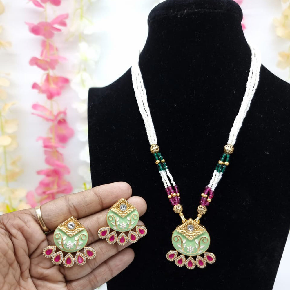 JCM Premium Pota Stone And Austrian Stone Pearl Meenakari Necklace Set