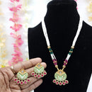 JCM Premium Pota Stone And Austrian Stone Pearl Meenakari Necklace Set 