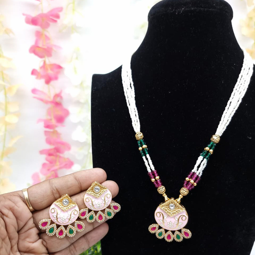 JCM Premium Pota Stone And Austrian Stone Pearl Meenakari Necklace Set