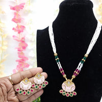 JCM Premium Pota Stone And Austrian Stone Pearl Meenakari Necklace Set