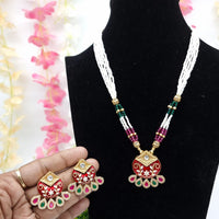 JCM Premium Pota Stone And Austrian Stone Pearl Meenakari Necklace Set