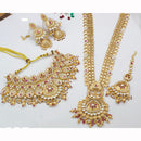 JCM Royal Look Pota Stone And Pearl Double Necklace Jewellery Set