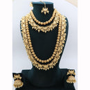 JCM Royal Look Pota Stone And Pearl Double Necklace Jewellery Set