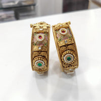 JCM Grand Pota Stone And Pearl Meenakari Openable Bangles Set