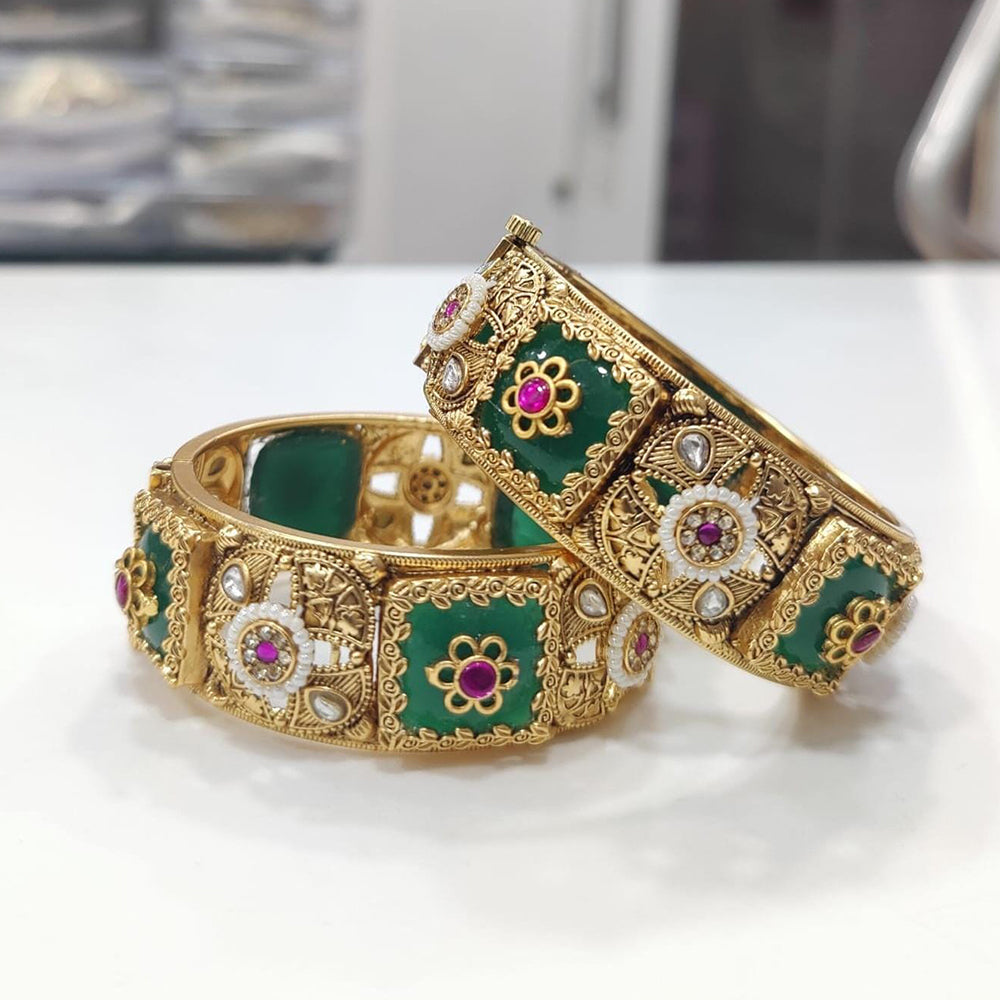 JCM Grand Pota Stone And Pearl Openable Bangles Set