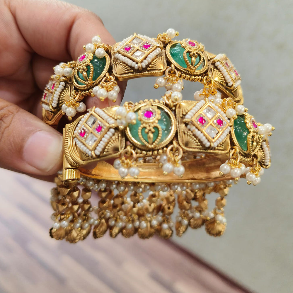 JCM Grand Pota Stone And Pearl Openable Bangles Set