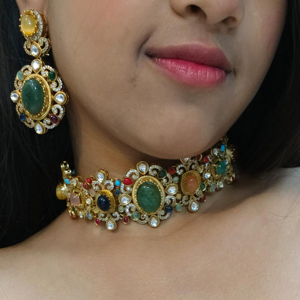 JCM Classic Pota Stone Designer Choker Necklace Set