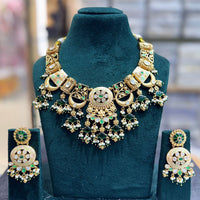 JCM Heritage Pearl And Pota Stone Meenakari Designer Necklace Set