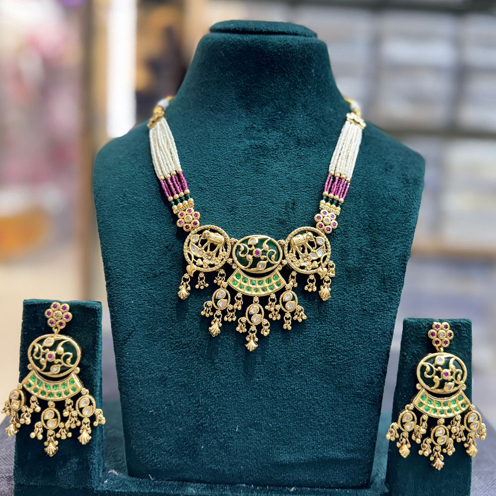 JCM Heritage Pearl And Pota Stone Designer Necklace Set