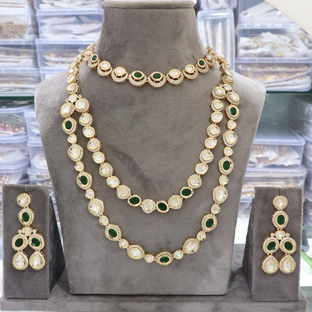 JCM Royal Look Polki Kundan Double Row Jewellery Set