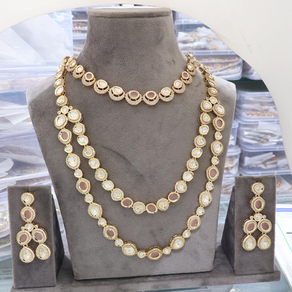 JCM Royal Look Polki Kundan Double Row Jewellery Set