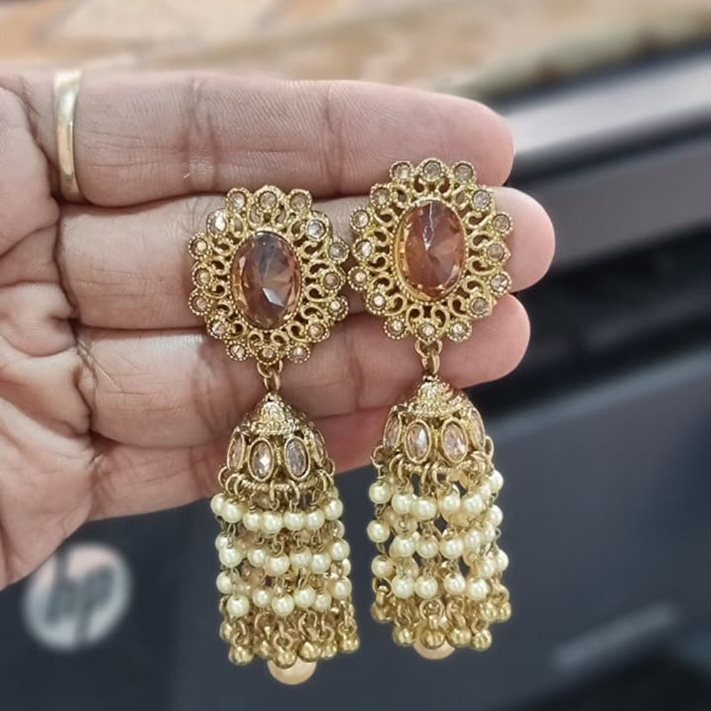 JCM Sparkling Crystal Stone And Austrian Stone Pearl Jhumki Earrings